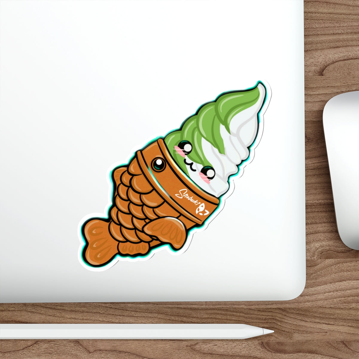 Taiyaki with Matcha and Vanilla Soft Serve Die-Cut Stickers