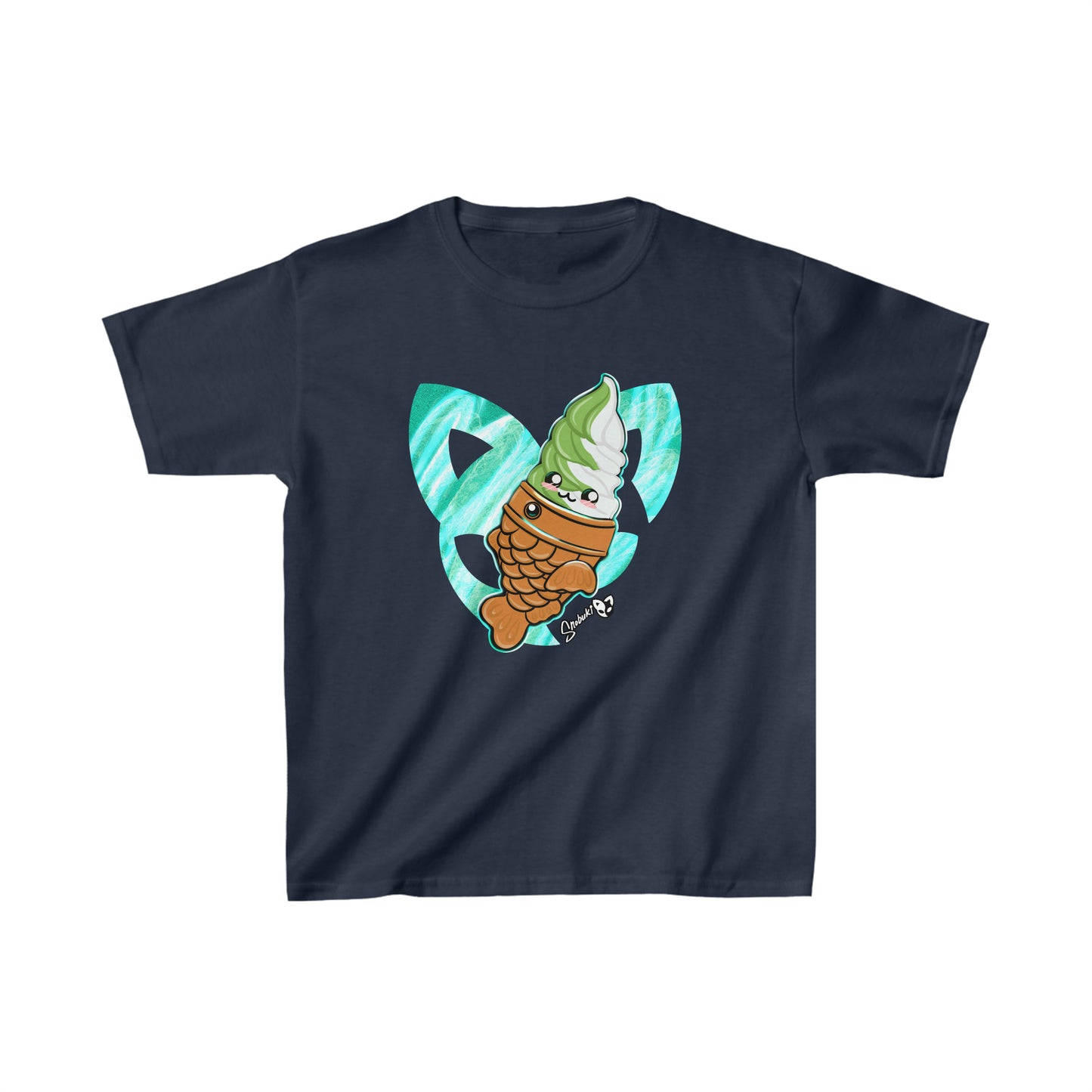 Matcha and vanilla soft serve tayaki with Snobuki logo Kids Heavy Cotton™ Tee