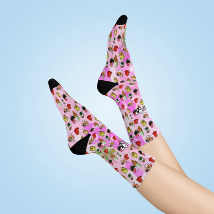 Food Fam Pac Crew Socks - Pink Floral