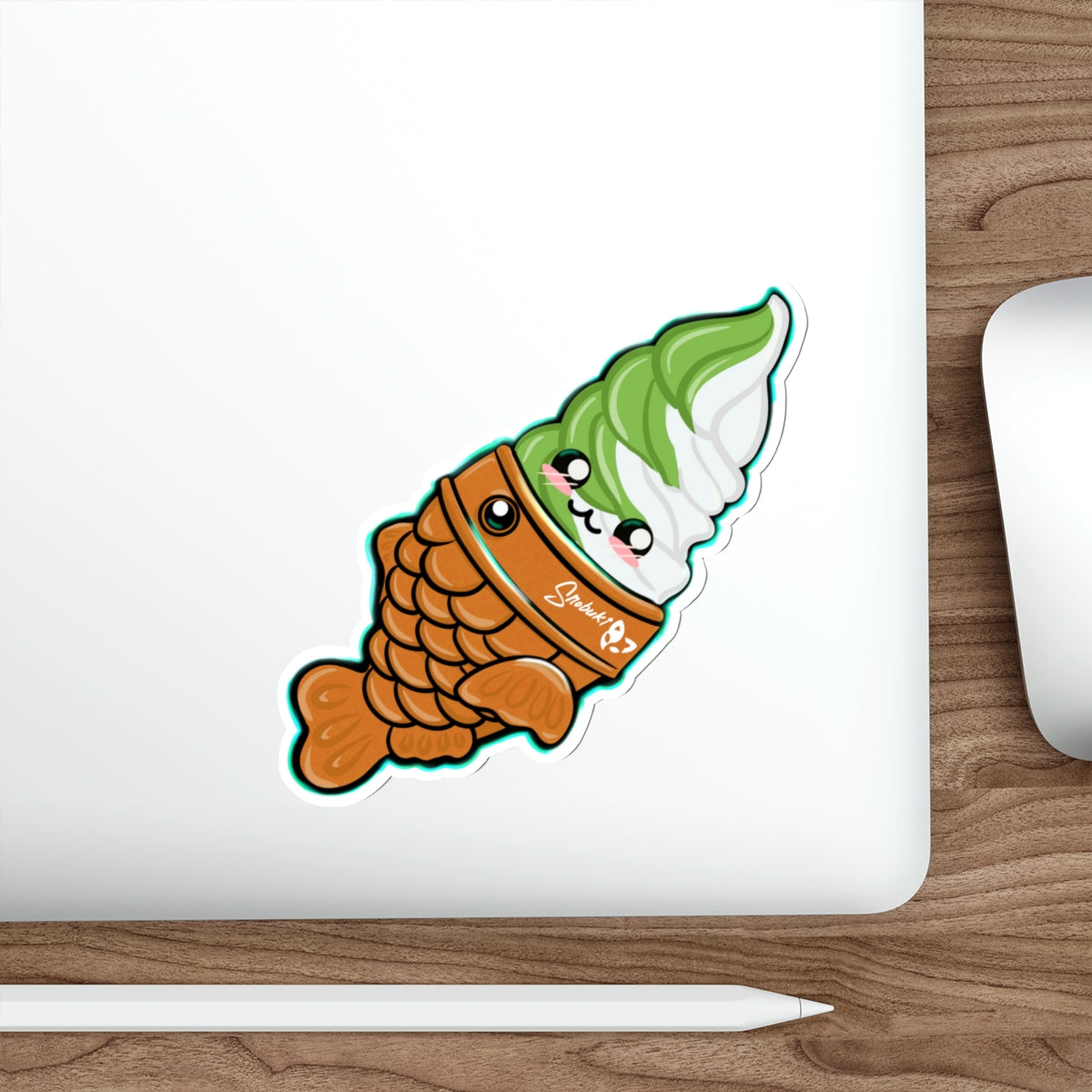 Taiyaki with Matcha and Vanilla Soft Serve Die-Cut Stickers