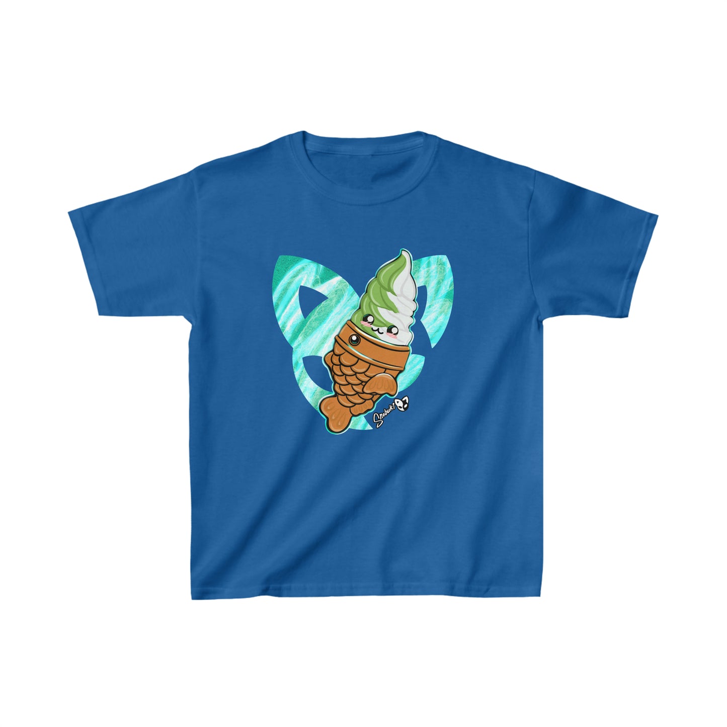 Matcha and vanilla soft serve tayaki with Snobuki logo Kids Heavy Cotton™ Tee